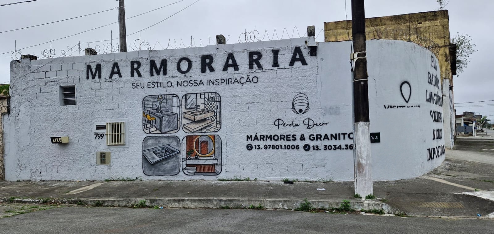 Espaço externo da marmoraria Pérola Decor